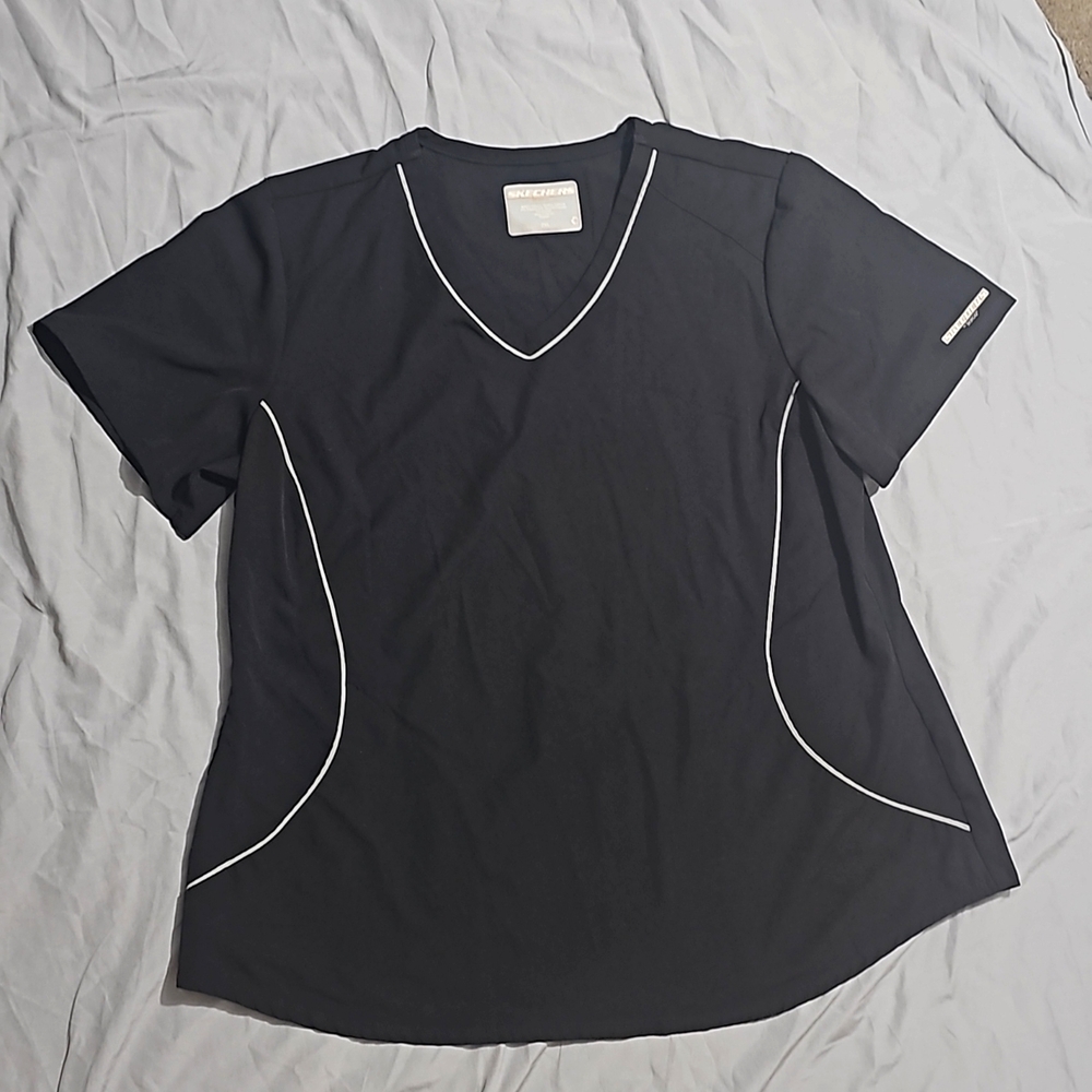 SKETCHERS 2XL Black hidden pocket scrub top Plus size Stretch
